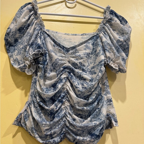 SHEIN Blue and White Ruched Blouse - Picture 9 of 13